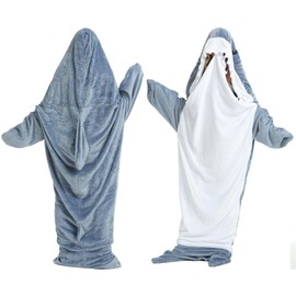 Shark Blanket for Adult & Kids - Cozy and Warm Wearable Shark Blanket Hoodie Onesie - Cute and Funny Cartoon Shark One-Piece Blanket Flannel Hoodie, Blue (M)