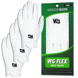 Wedge Guys Flex Premium Cabretta Leather Golf Gloves for Men w/Stretchy & Durable Microfit Spandex Back for Extra Comfort & Superior Grip in All Weather Conditions | Left Hand Mens Golf Gloves 3-Pack