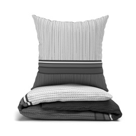 LARAWELL Bed Linen 135 x 200 cm Cotton All-Season Bedding Sets Grey Black Striped Premium