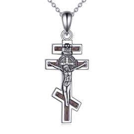 POPLYKE Orthodox Cross Jesus Necklace Sterling Silver Wooden Cross Pendant Necklace Religious Christian Jewelry for Men Women