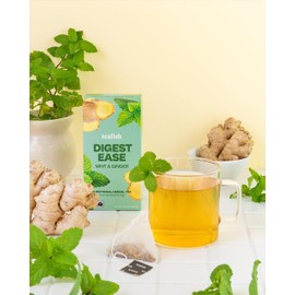 Tealish Organic Digest Ease Herbal Tea Bags with Mint & Ginger, Functional Wellness Collection. Box of 12 biodegradable tea bags. Tea for Digestion and Bloating. Perfect for Drinking After Meals.