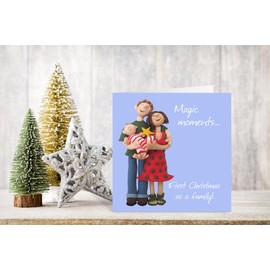 First Christmas as a family, 150mm square Christmas card for parents with a new baby, by artist Erica Sturla