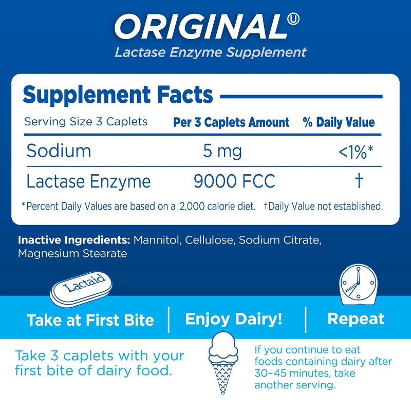 Lactaid Original Strength Lactose Intolerance Relief Caplets with Natural