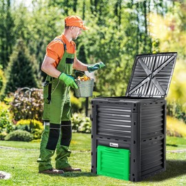 YITAHOME Large Outdoor Compost Bin, 80 Gallon (300L) Composter Box with Snap-on Top Lid and Aeration System, Lightweight Garden Compost Barrel Tumbler, Easy Assembly, BPA Free, Green