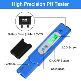 Aideepen PH Meter Digital, 0-14 pH Measuring Range, 0.01 High Accuracy, pH Water Tester with LCD Display Backlight for Water, Aquarium, Pond, Pool, with Calibration Powder (Blue)