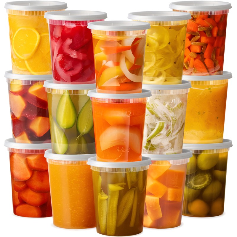 32oz plastic soup/Food container with lids (100 Pack)