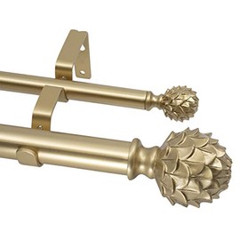 MERIVILLE 1-Inch Diameter Double Window Treatment Curtain Rod, Artichoke Finial, 48-inch to 84-inch Adjustable, Royal Gold