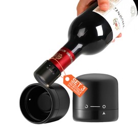AVILIA Set 3 Tappi Sottovuoto per Vino in ABS - Chiusura Ermetica Anti-Ossidazione per Bottiglie Aperte - Conservatore di Freschezza per Vino Rosso, Bianco e Rosato - Riutilizzabili e Sicuri - Nero