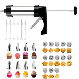 Cookie Press Gun,Cookie Maker,Stainless Steel Cookie Press Set,Spritz Cookie Press,Cookie Press for Baking,with 13 disc shapes,with 8 Icing Nozzles (Midnight Black)