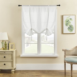 ele ELEOPTION Roman Tie-up Blind Curtain Sheer Seersucker Window Voile Tier Curtain for Bedroom, Living Room, Kitchen, Small Window (White, 100x120cm)