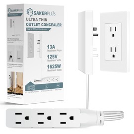 SakerPlus Outlet Concealer Power Strip | 5ft Flat Extension Cord | Ultra-Thin Outlet Cover Extension Cord with 3AC Outlets-,Universal Size,1625W for Kitchen, Home Improvement, Child & Pet Safe