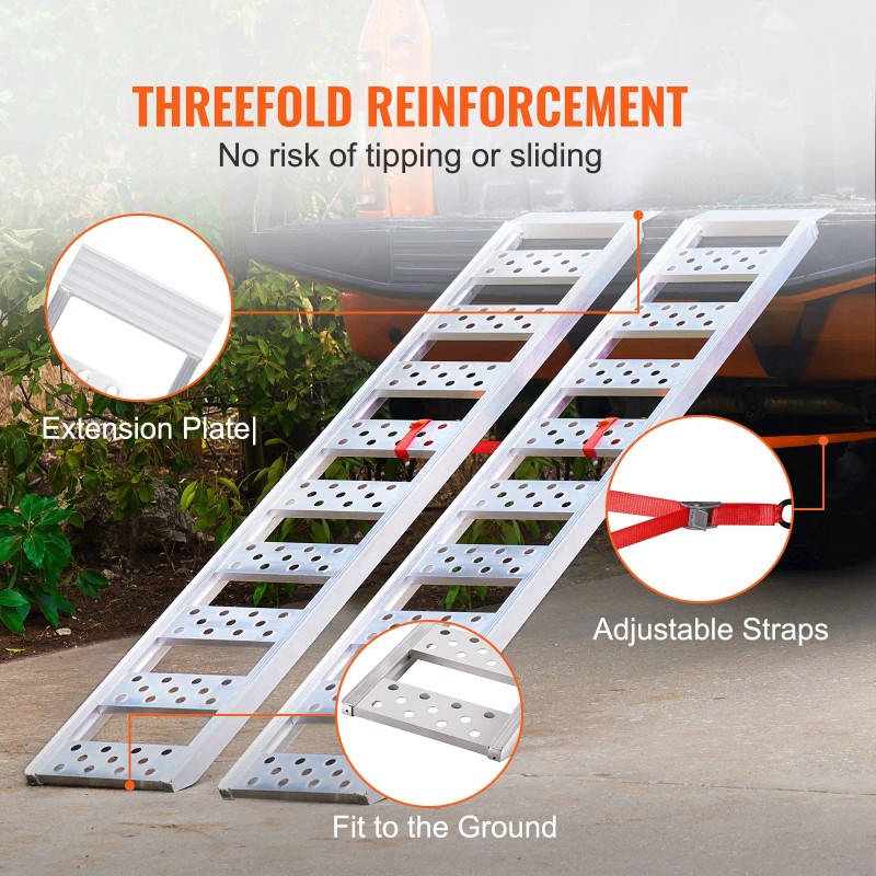 Portable 1250lbs Aluminum Loading Ramps with Straight Ramp Treads and