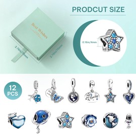 DOLLGIFT 12 Pcs Spacer Beads Charms for Jewellery Making, Pendant Beads for Pan Bracelet & Necklace, Sparking Charms Gift for Women Friends Family Birthday Anniversaries (Blue