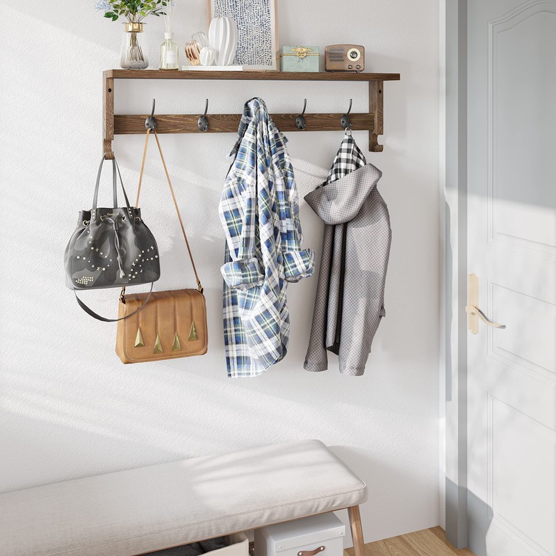 AMBIRD Coat Rack Wall Mount with Shelf, 28.9 Inches Coat