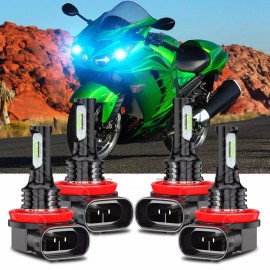 CHUSYYRAY 4x H9 H11 LED Headlight Bulbs 8000K Ice Blue For Kawasaki ZX14r 2006-2015