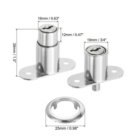 PATIKIL Push Plunger Lock, 2 Pack 22mm(7/8inch) Cylinder Length 3/4" Cylinder Diameter Zinc Alloy Chrome Finish Desk Drawer Lock Keyed Different for File Cabinet Wardrobe Sliding Door
