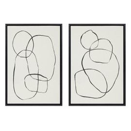 Kate and Laurel Sylvie Modern Circles and Going in Circles Framed Linen Textured Canvas Wall Art Set by Teju Reval of SnazzyHues, 2 Piece 23x33 Black, Decorative Abstract Art Prints for Wall
