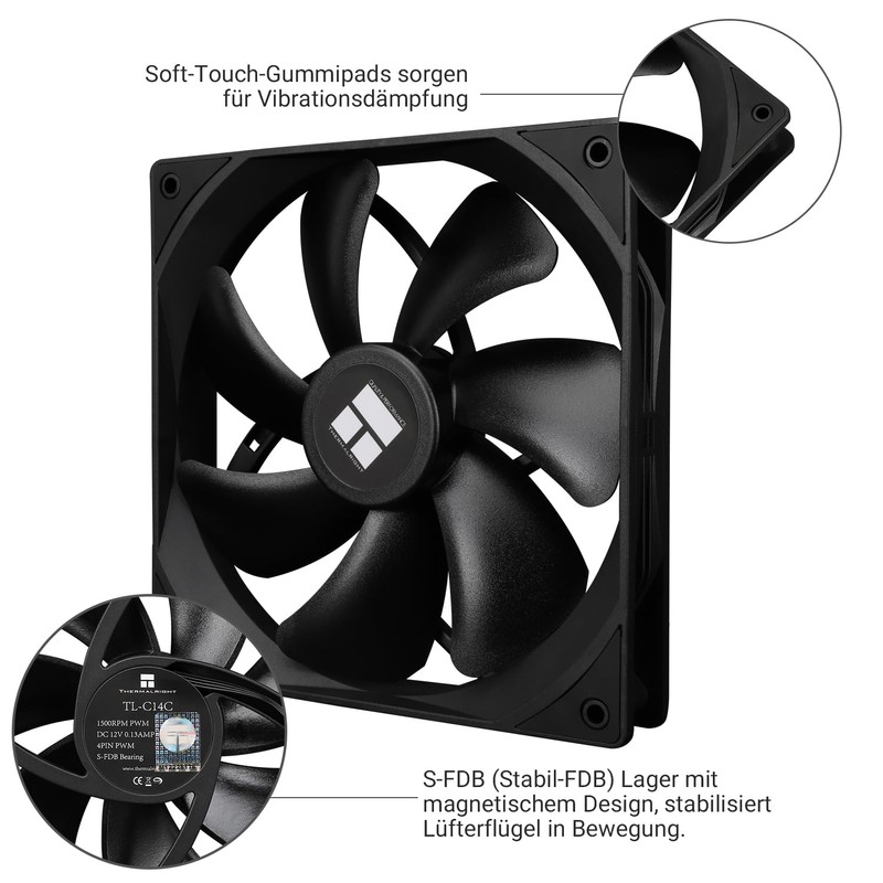 Thermalright TL-C14C X3 CPU Case Fan, 140 mm, PWM Fan,