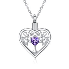 RIPFEVURN Tree of Life Heart Urn Necklaces for Ashes for Women Men Stainless Steel Cremation Jewelry Urn Locket for Human Ashes Holder Memorial Keepsake Pendant(Purple)