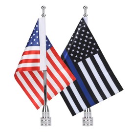 MASION 2Pcs 6" x 9" Motorcycle Flags American Flag Blue Thin Line USA Flag for Harley Davidson Honda Suzuki Kawasaki Goldwing Yamaha Chrome Flagpole Mount fit 1/2" Motorcycle Luggage Rack