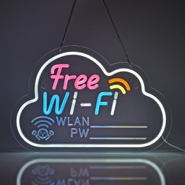 JOMOSPO Wifi Neon Sign, Wifi Neon Lights Hanging Wall Art Decoration for Restaurant Hotel Business Retail Store Home Shop/Truck, USB Powered Ultra Bright Dimmable,15.75×10.63inches