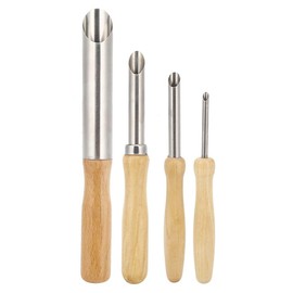 FTVOGUE Set of 4 Clay Hole Cutters, Wooden Handle, Circular Round Hole, Ceramic Clay Cutter, Carving Drill Tool (4 Rounds)