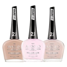 MASGLO Gel Evolution – Set of 3 Nail Polishes No UV/LED Lamp Needed, Fast-Drying, 12-Day Wear, 14-Free Formula, High-Gloss Finish, vegan (0.5 oz Each)