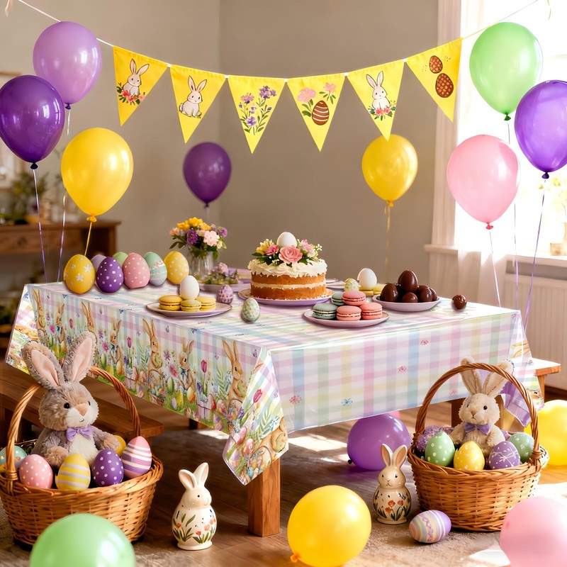 OQOQ Plaid Pastel Easter Tablecloth (2 Packs) -108x54 inches Spring