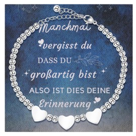 TERRISHE Heart Bracelet Silver Women's Stainless Steel – Silver Bracelet Friendship Bracelet Women's Bracelet with 3 Heart Charm Birthday Gifts Jewellery for Boyfriend Daughters Women Girls Gift for