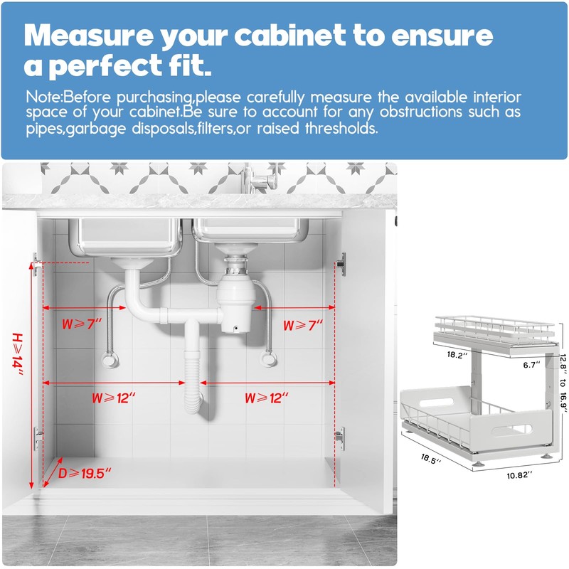 Biboraya 2 Pack 18 IN Depth Under Sink Organizer with
