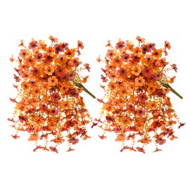ZFProcess Artificial Fall Flowers for Outdoors, 2PCS Silk Fake Flowers Realistic Daisy Mums UV Resistant Porch Patio Window Yard Decor (Fall Orange)