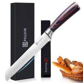 PAUDIN Bread Knife 8", Ultra Sharp Knife Wave Edge - Forged Premium German HC Stainless Steel, Serrated Bread Knife for Homemade Bread and Sourdough Bread, Pakkawood Handle