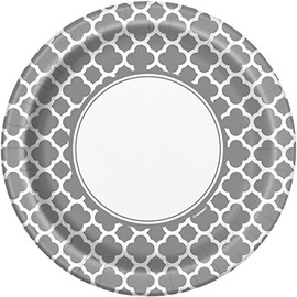 Unique Party 38755 - 23cm Silver Quatrefoil Party Plates, Pack of 8