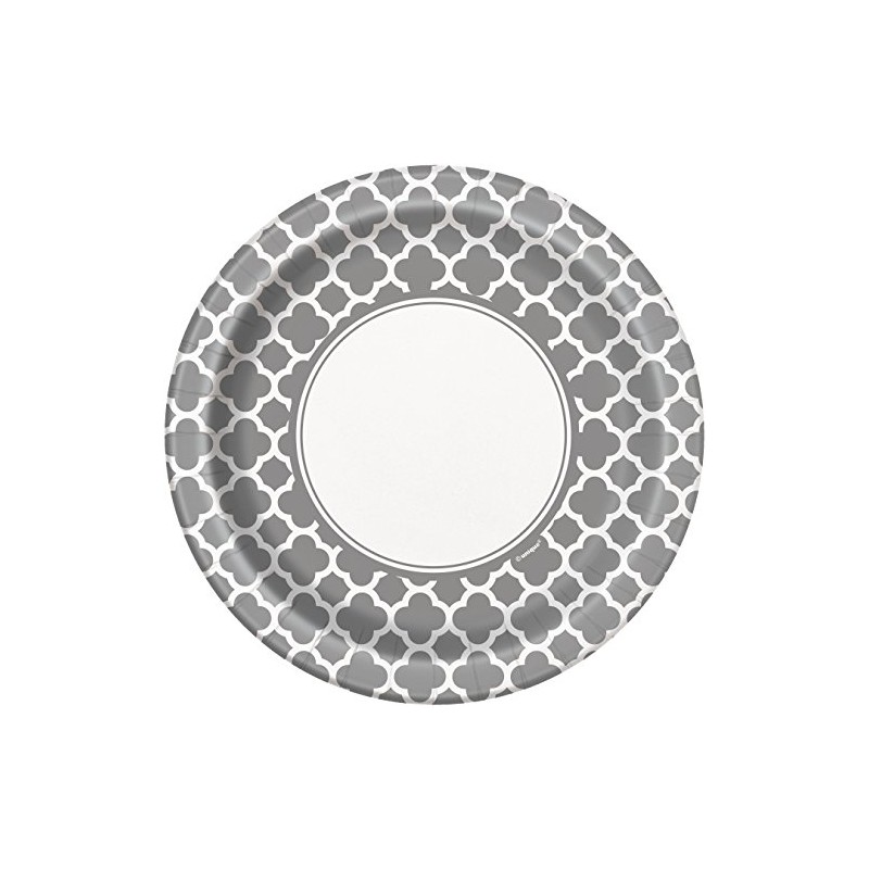 Unique Party 38755 - 23cm Silver Quatrefoil Party Plates, Pack