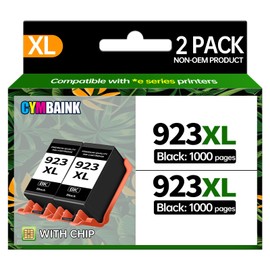 CYMBAINK Black 2Pack 923XL Ink Cartridge High-Yield with Chip Compatible with Home Office School Printers Replacement for Pro 8120 8122e 8132e 8124e 8125e 8130 (923XL-2Black) (Black) (Black)