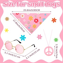 Huhumy 4 Pcs Hippie Dog Costume Pet Dog Hippie Costume Set Includes Sunglasses Scarf Cloak Necklace(Pink Style,Large)