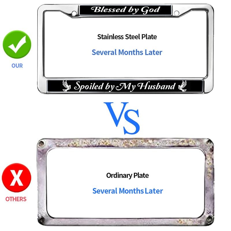 Blessed by God Spoiled by Husband Weather-Proof License Plate Frame