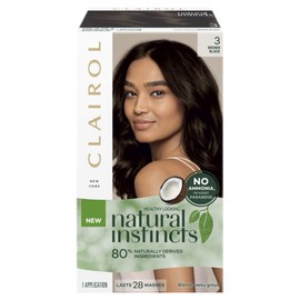 Clairol Natural Instincts Semi-Permanant Hair Colour, 3 Brown Black, Ammonia Free, Natural Hair Colour