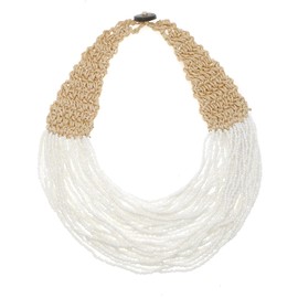 JNF Beach Shell Coral Beaded Necklace for Women Coastal Boho Statement Necklaces Beads Fringe Choker Collar Summer Jewelry (beads choker white)