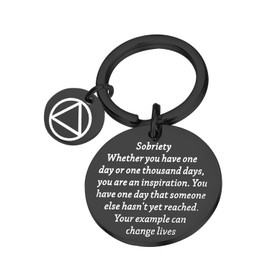 PLITI Sobriety Gift Addiction Recovery Gift Sober Recovery AA Alcoholics Anonymous Birthday Gifts AA NA Gift Sobriety Keychain (Sobriety change lives black)