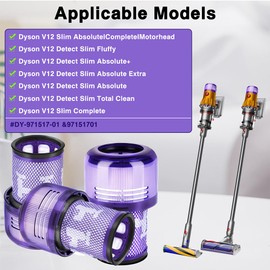 Chuancheng V12 HEPA Filter 971517-01 f1r Dyson V12 Detect Slim Akku-Staubsauger V12 Filter Ersatzfilter Zubeh?r f1r Dyson, 3 Filters, 1 Reinigungsb1rste