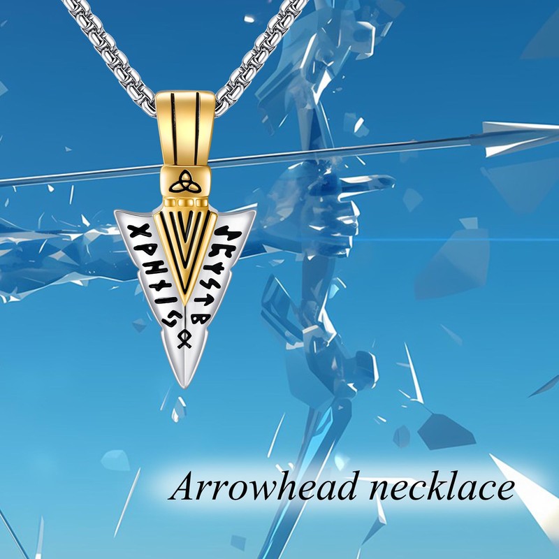 URONE Sterling Silver Arrowhead Rune Pendant Arrowhead Necklace Viking Jewelry