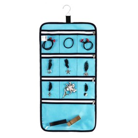 ANIZER Hanging Jewelry Organizer with 10 Zippered Clear Pockets for Travel Suitcase and Home Closet Jewelry Storage Bag (BLUE)