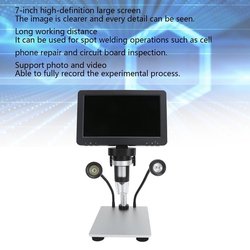 DM9 Digital Microscope 7‑Inch Screen 8 LED Lights Adjustable Brightness