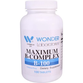 Wonder Labs B-Complex Maximum Potency of All The B Vitamins, Nutritional Support for The Brain and Nervous System and Improved Mood - 100 Tablets