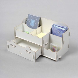 Muellery Wooden DIY Assemble Cosmetic Holder Desktop Organizer with 1 Drawer for Home, Dressing Table, Office TPPX59704