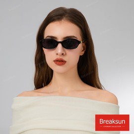 Breaksun Retro Oval Sunglasses for Women Men Trendy Narrow Round Sun Glasses Y2K Designer Vintage Shades (Black/Grey)