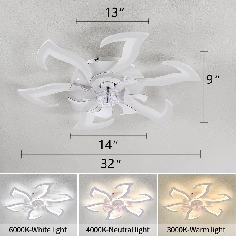 Dalouguan Modern Ceiling Fan with Lights Remote Control, 32" White