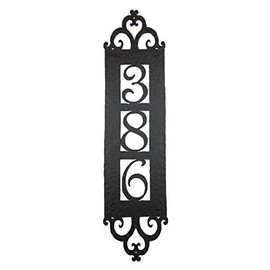 Bushere and Son Spanish Mediterranean Custom Hammered Vertical Wrought Iron Address Plaque APV13 (Black)