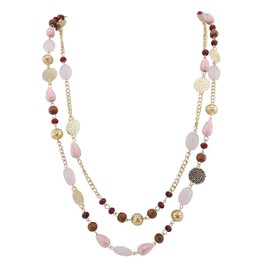 Bocar Long Necklaces for Women Trendy, Boho Layered Crystal Beaded Collar Necklaces for Women Fashion Statement Necklaces Jewelry (NK-10084-Pink)